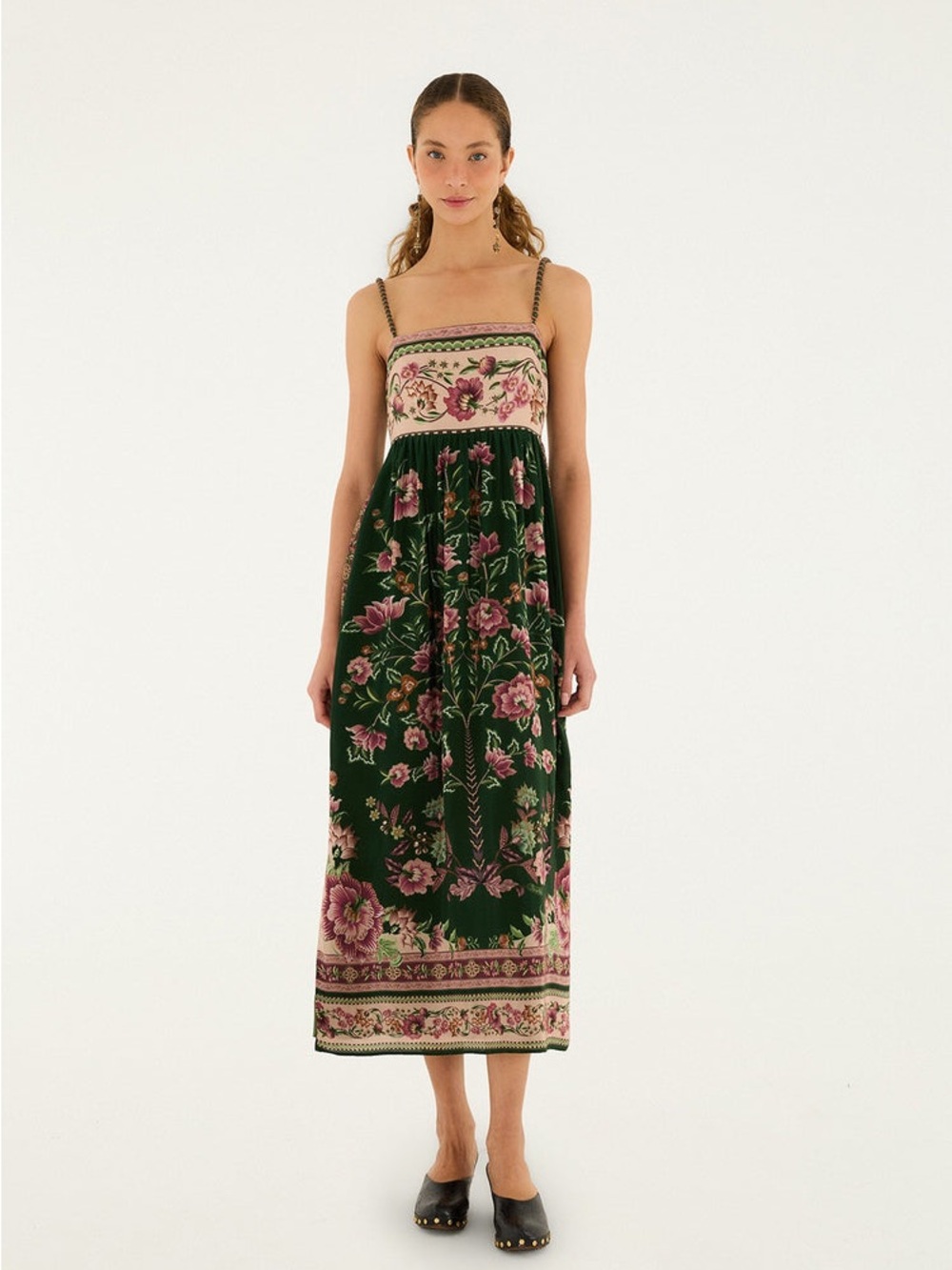 Farm Rio Green Flowering Garden Tree Sleveeless Midi Dress